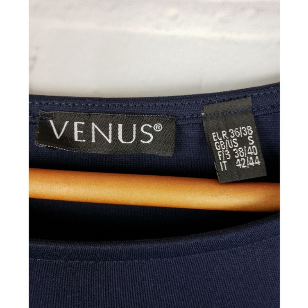 Venus Navy Pleated Long Sleeve Fit And Flare Dress - Picture 4 of 5